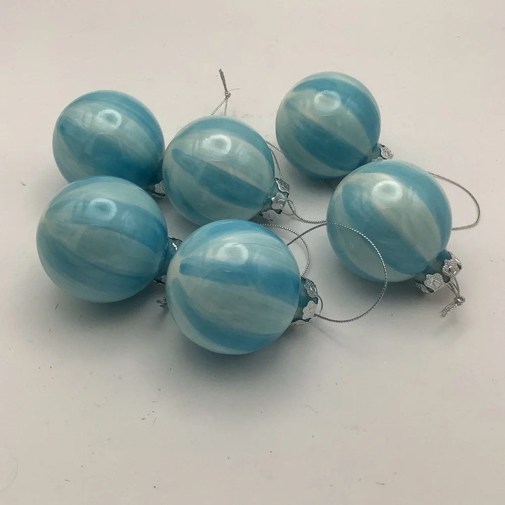 IKEA KÖLD Light Blue and White Marbled Glass Ornament Set of Six